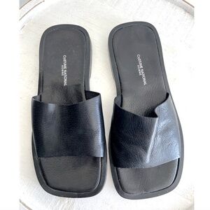 COSTUME NATIONAL HOMME Men's Black Leather Slide Sandals Made in Italy - 9
